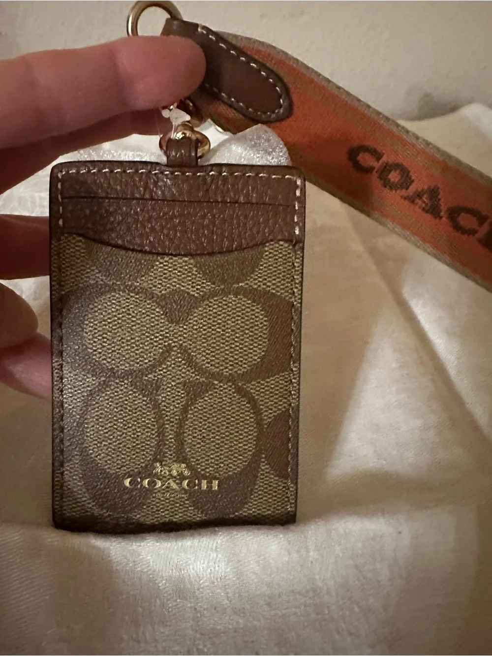 Coach Brown Signature Cardholder with Orange Logo Lanyard - Picture 4 of 8